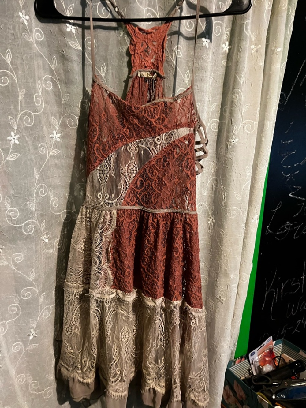 gimmicks by BKE Rust and Cream Lace Halter Maxi Dress